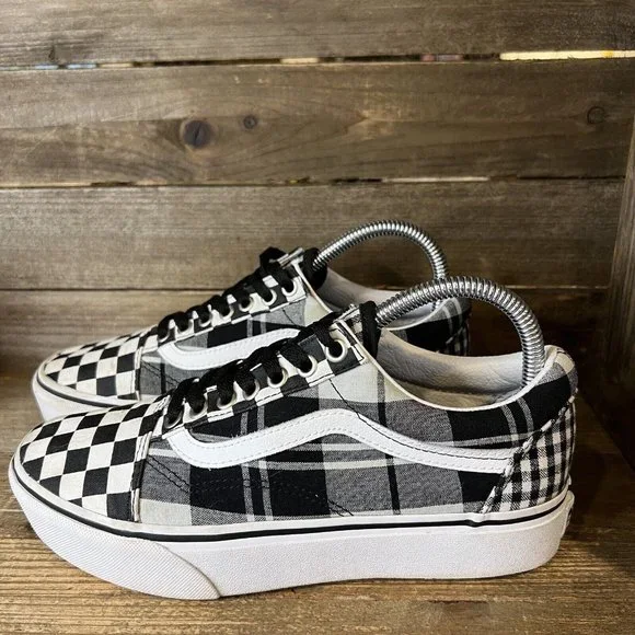 Womens Vans Old Skool Platform Check Plaid Skateboarding Shoes Sneakers Size 8 - Picture 2 of 6